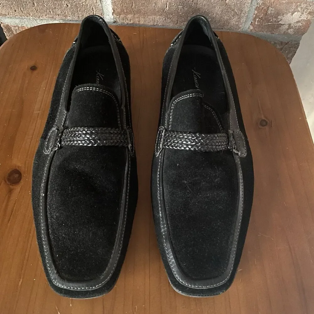Kenneth Cole Big Band Suede Loafers Men's 7.5M Black Slip On Dress Shoes